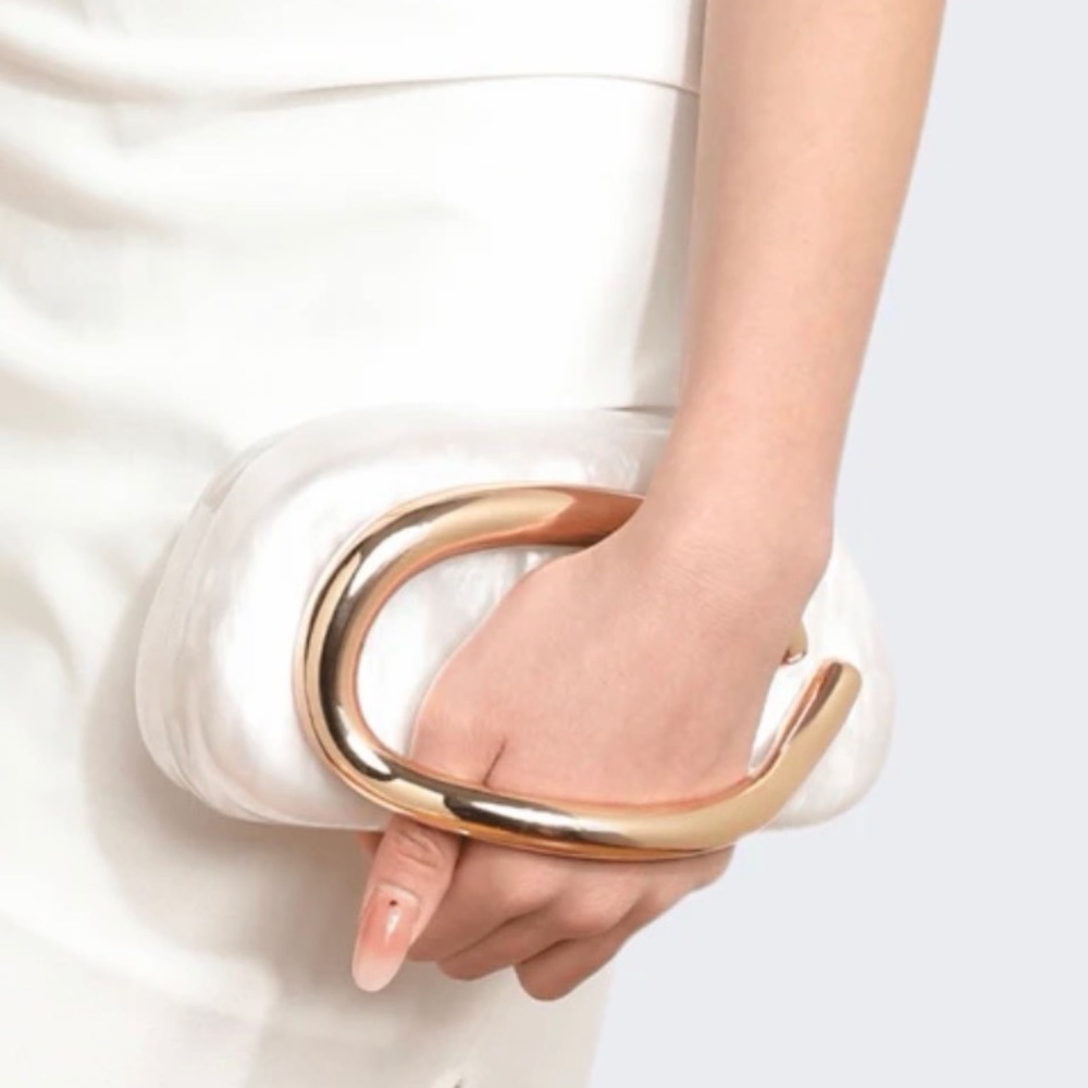NEW Pearl White and Gold Women's Clutch purse crossbody bag with chain